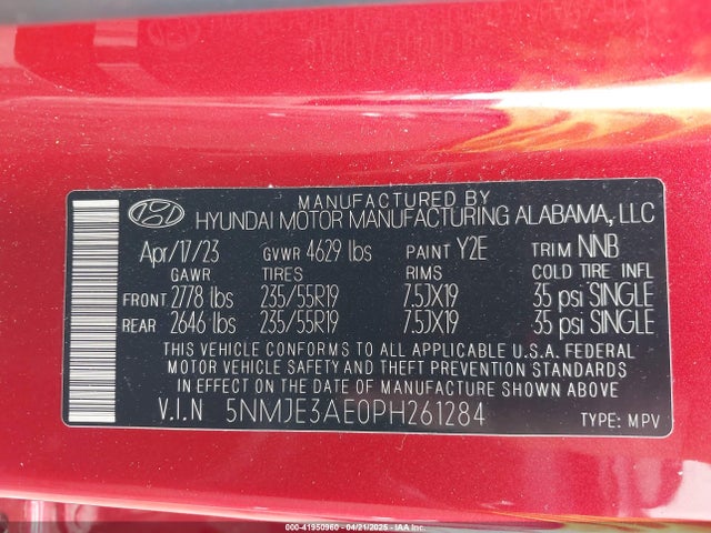 5NMJE3AE0PH261284 Hyundai Tucson Limited