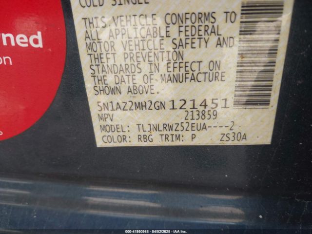 5N1AZ2MH2GN121451 Nissan MURANO SL