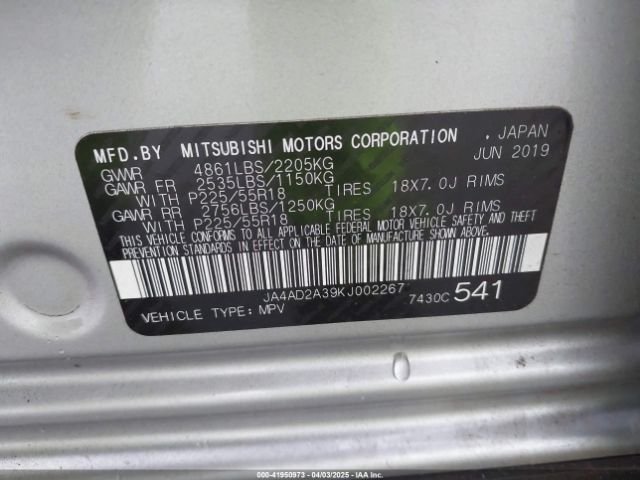JA4AD2A39KJ002267 Mitsubishi Outlander Es
