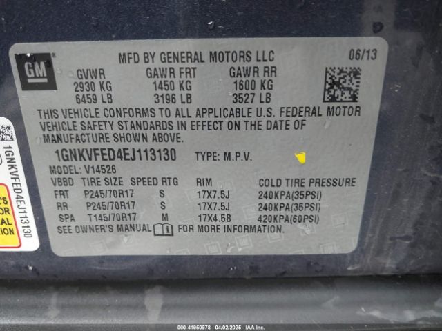 1GNKVFED4EJ113130 Chevrolet Traverse Ls