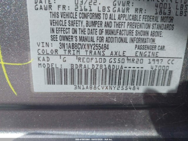 3N1AB8CVXNY255484 Nissan Sentra Sv Xtronic Cvt