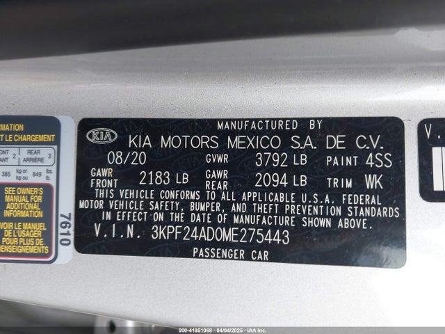 3KPF24AD0ME275443 KIA Forte Lxs