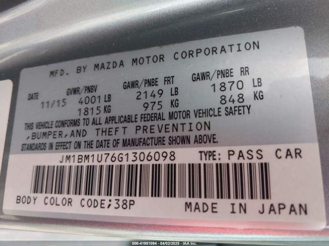 JM1BM1U76G1306098 Mazda Mazda3 I Sport