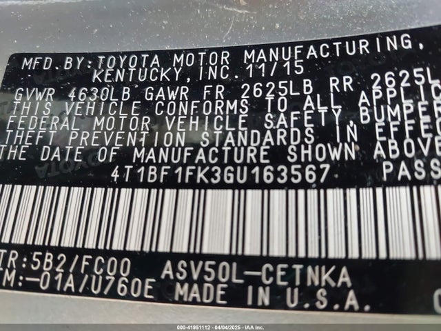Toyota CAMRY LE 2016 4T1BF1FK3GU163567 Image 9