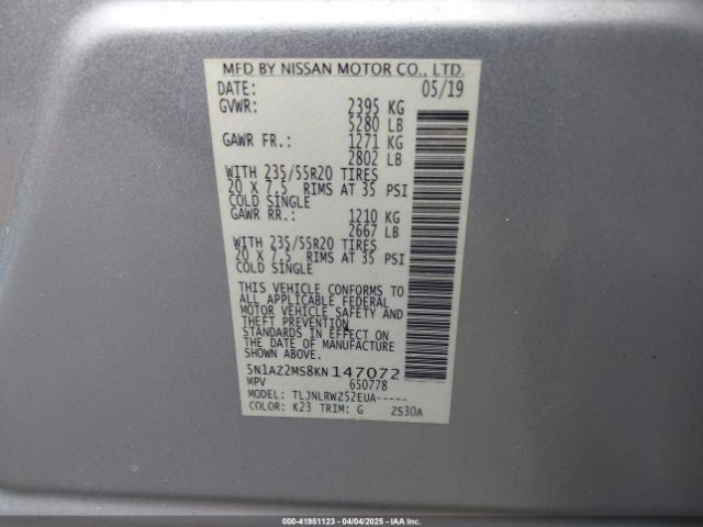 5N1AZ2MS8KN147072 Nissan MURANO SL