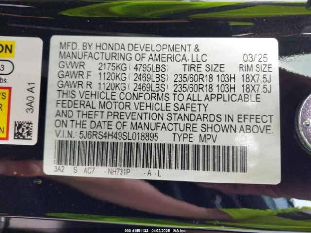 5J6RS4H49SL018895 Honda Cr-v Ex Awd