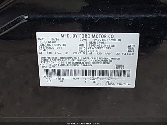 2LMTJ8LR3GBL89440 Lincoln Mkx Reserve