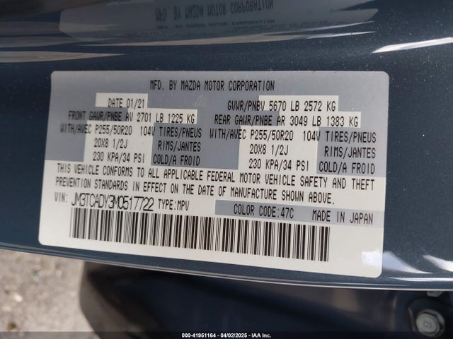 JM3TCADY3M0517722 Mazda Cx-9 Carbon Edition