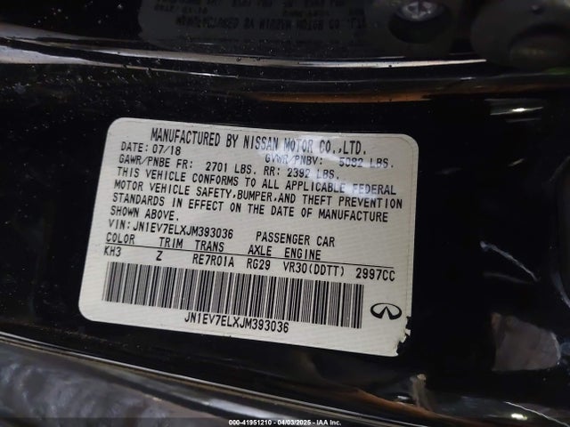 2018 Infiniti Q60 3.0t Luxe მანქანა იყიდება აუქციონზე, vin: JN1EV7ELXJM393036, აუქციონის ნომერი: 41951210