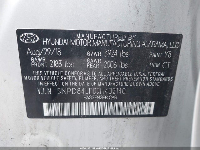 5NPD84LF0JH402140 Hyundai Elantra Value Edition