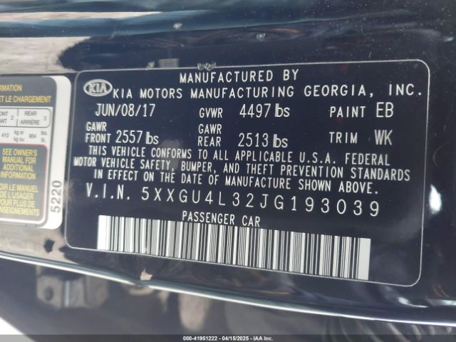 5XXGU4L32JG193039 KIA OPTIMA EX