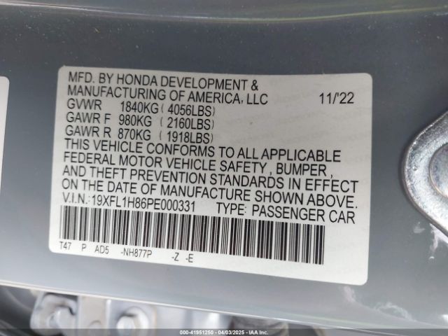19XFL1H86PE000331 Honda Civic Sport Touring