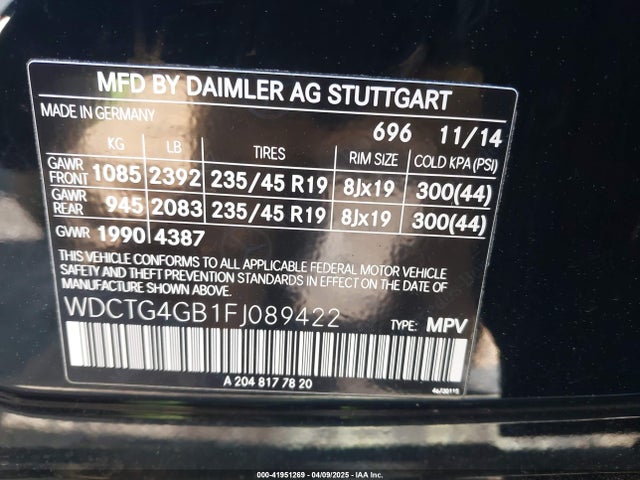 WDCTG4GB1FJ089422 Mercedes-Benz Gla 250 4matic