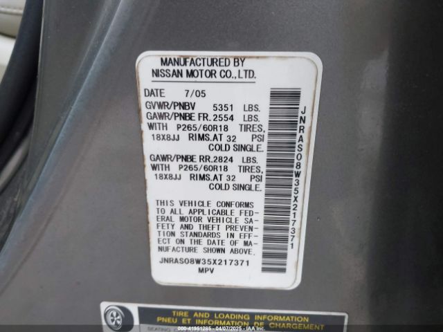 2005 INFINITI FX35 JNRAS08W35X217371 Photo 8