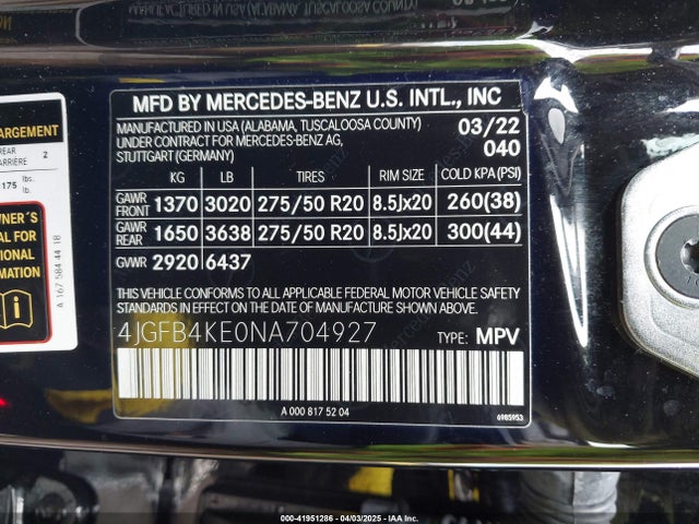 4JGFB4KE0NA704927 Mercedes-Benz Gle 350 4matic