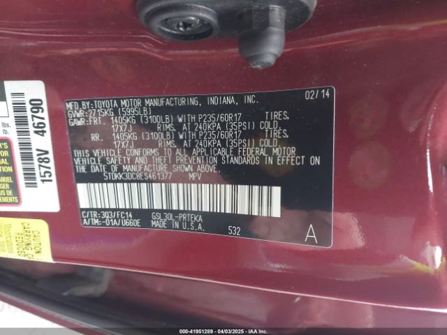 5TDKK3DC8ES461377 Toyota Sienna Le V6 8 Passenger