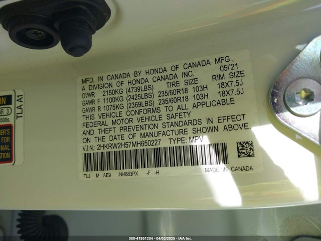 2HKRW2H57MH650227 Honda Cr-v Awd Ex