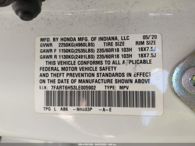 7FART6H53LE005902 Honda Cr-v Hybrid Ex