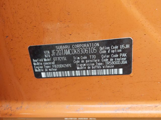 JF2GTAMC0K8306105 Subaru Crosstrek 2.0i Limited