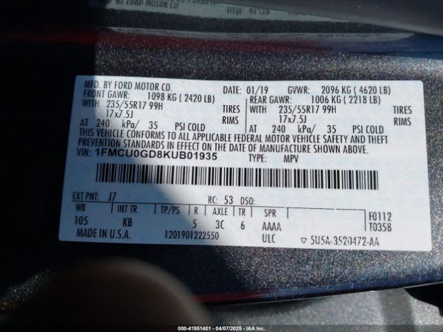 1FMCU0GD8KUB01935 Ford ESCAPE SE