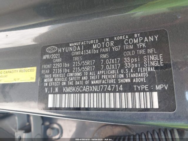 2022 HYUNDAI KONA KM8K6CABXNU774714 Photo 8