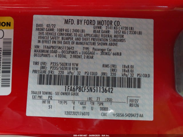 1FA6P8CF5N5113642 Ford Mustang Gt Premium Fastback