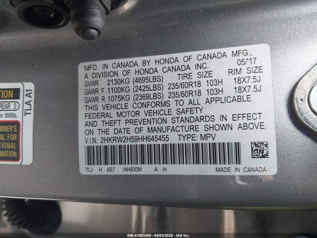 2HKRW2H59HH645455 Honda CR-V EX
