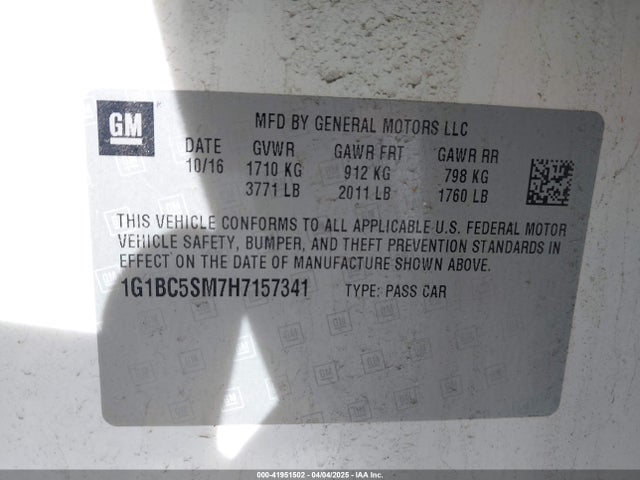 1G1BC5SM7H7157341 Chevrolet Cruze Ls Auto