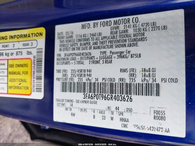 Ford FUSION SE 2016 3FA6P0T96GR403626 Image 9