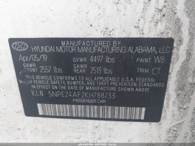 5NPE24AF2KH788733 Hyundai SONATA SE
