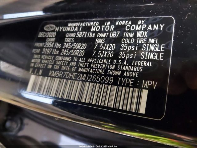 KM8R7DHE2MU265099 Hyundai Palisade Calligraphy
