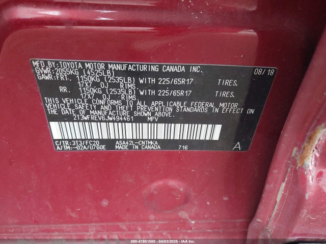 2T3WFREV6JW494461 Toyota Rav4 Xle