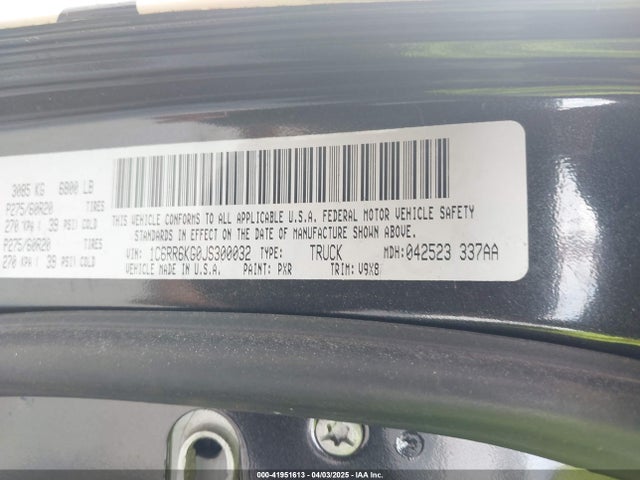 2018 Ram 1500 მანქანა იყიდება აუქციონზე, vin: 1C6RR6KG0JS300032, აუქციონის ნომერი: 41951613