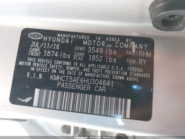 KMHCT5AE6HU304641 Hyundai ACCENT SE