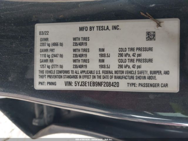 2022 TESLA MODEL 3 5YJ3E1EB9NF208420 Photo 8