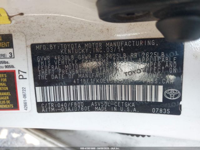 4T1BF1FK0EU382371 Toyota CAMRY XLE