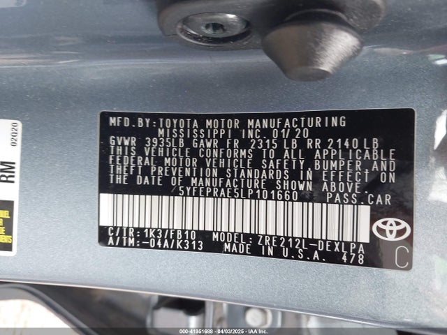 5YFEPRAE5LP101660 Toyota COROLLA LE