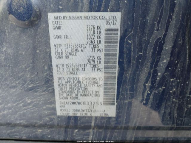5N1AT2MM7HC833255 Nissan ROGUE SV