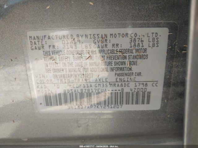 3N1AB7AP7KY291207 Nissan SENTRA S