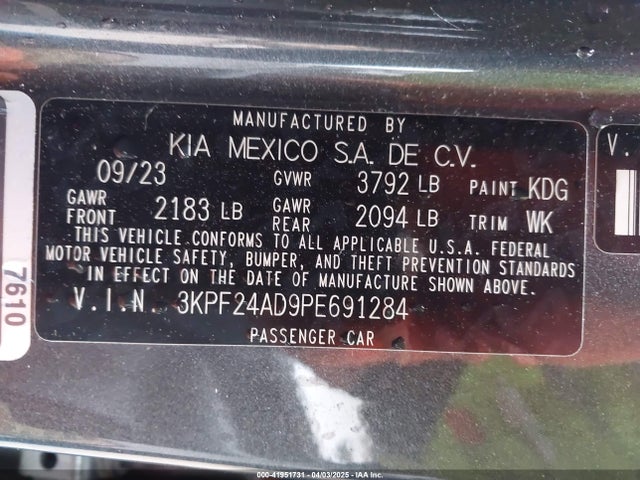 3KPF24AD9PE691284 KIA Forte Lxs