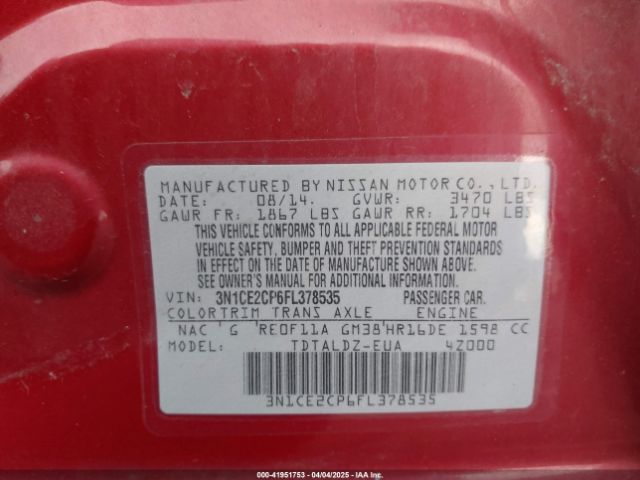 3N1CE2CP6FL378535 Nissan Versa Note S (sr)/s Plus/sl/sr/sv