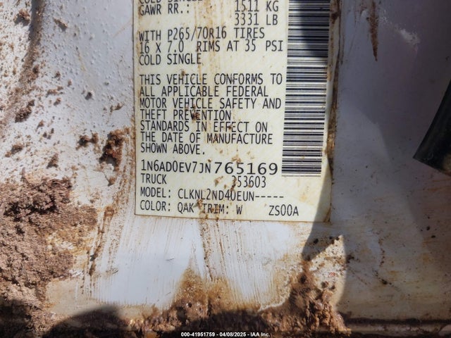 1N6AD0EV7JN765169 Nissan Frontier Sv
