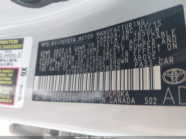 Toyota COROLLA L 2015 2T1BURHE2FC338936 Image 9