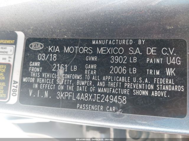 3KPFL4A8XJE249458 KIA FORTE EX