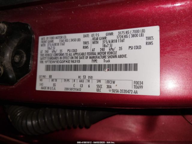1FTEW1EG3FKE16315 Ford F-150 Lariat