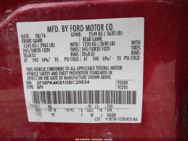 Ford Edge Titanium 2016 2FMPK4K81GBC29634 Image 9