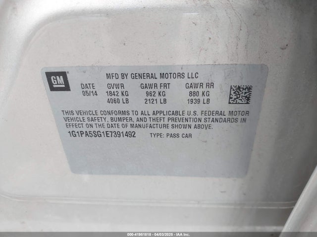 1G1PA5SG1E7391492 Chevrolet Cruze Ls Auto