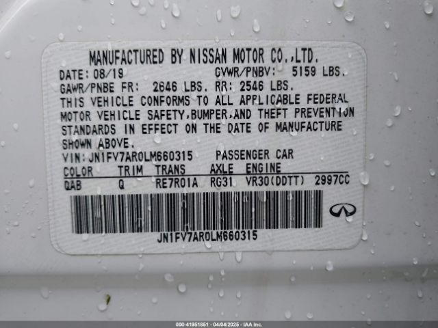 JN1FV7AR0LM660315 Infiniti Q50 Red Sport 400 Awd