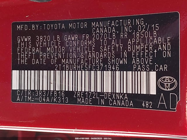 Toyota COROLLA LE 2015 2T1BURHE5FC371946 Image 9
