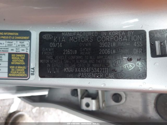 KNAFX4A84F5342111 KIA FORTE EX